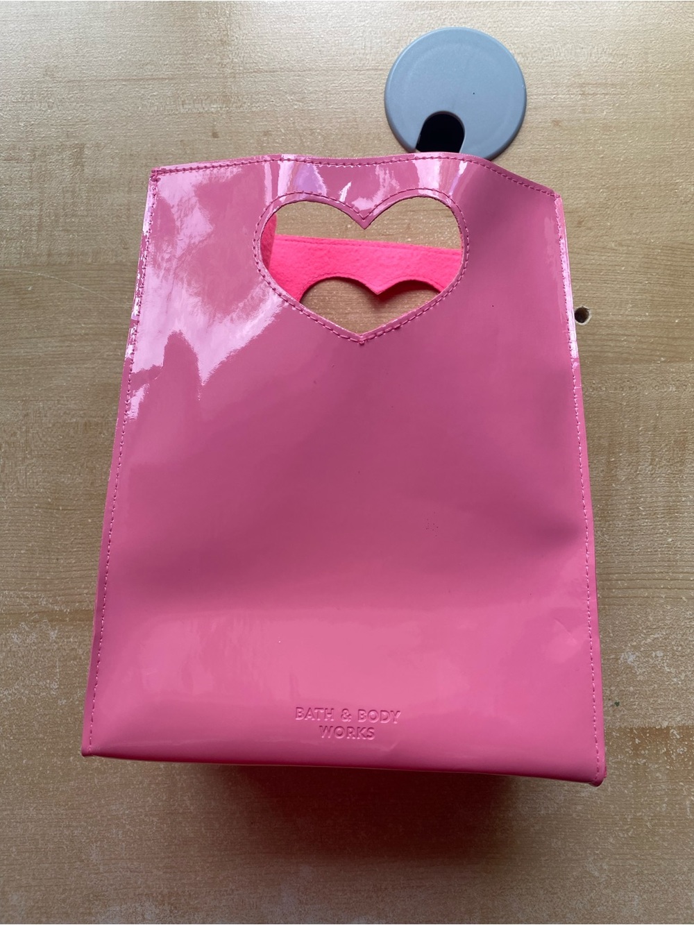 Bath & Body Works Shiny Pink Patent Mini Bag with Heart Handle
